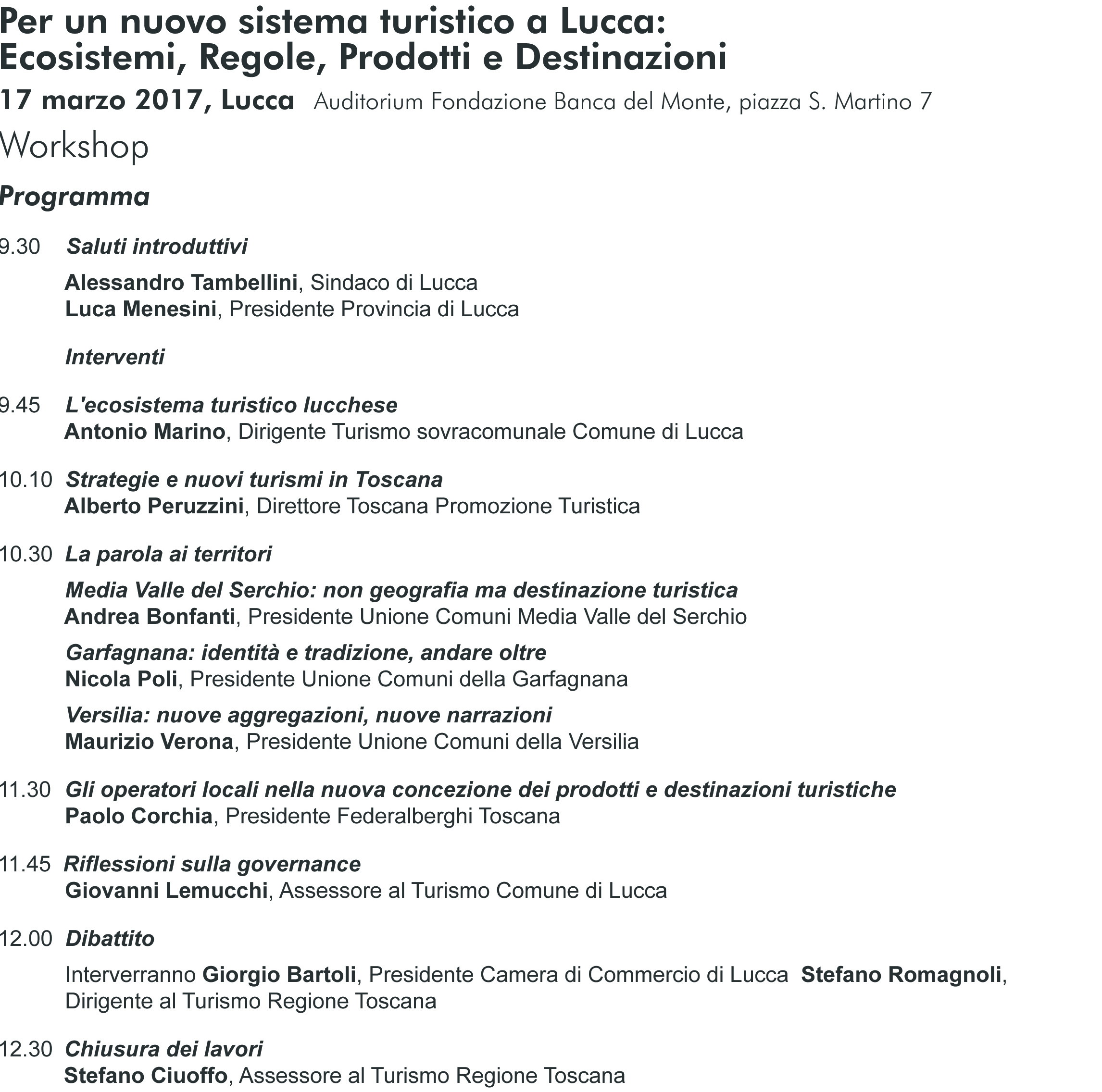 Programma Workshop Lucca Turismo