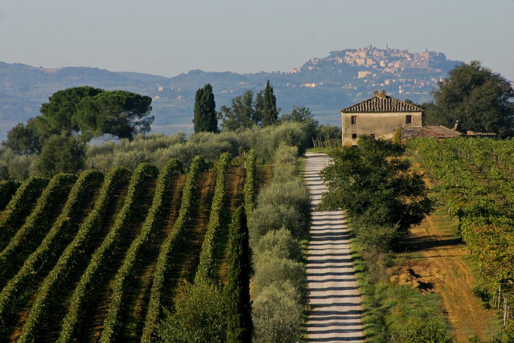 Un panorama della Valdichiana Senese con, sullo sfondo, Moltepulciano