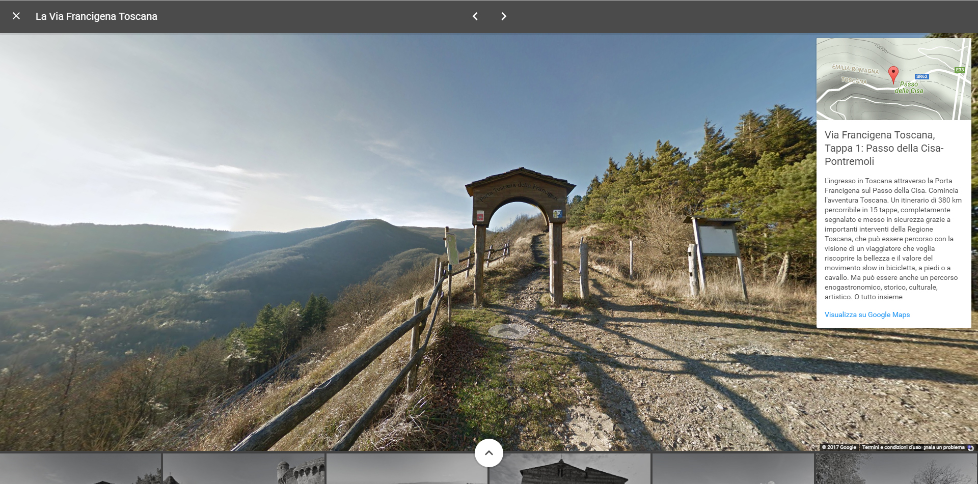 L'ingresso dalla Francigena toscana sul Passo della Cisa così come si vede su Google Street View di Google Maps