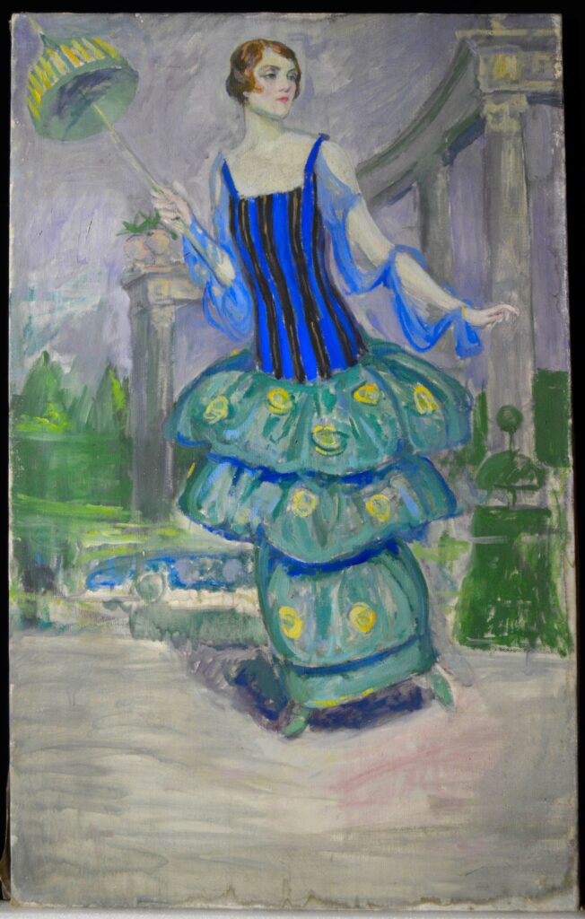 Immagine pittorica di una signorina in abiti d'epoca inizio Novecento