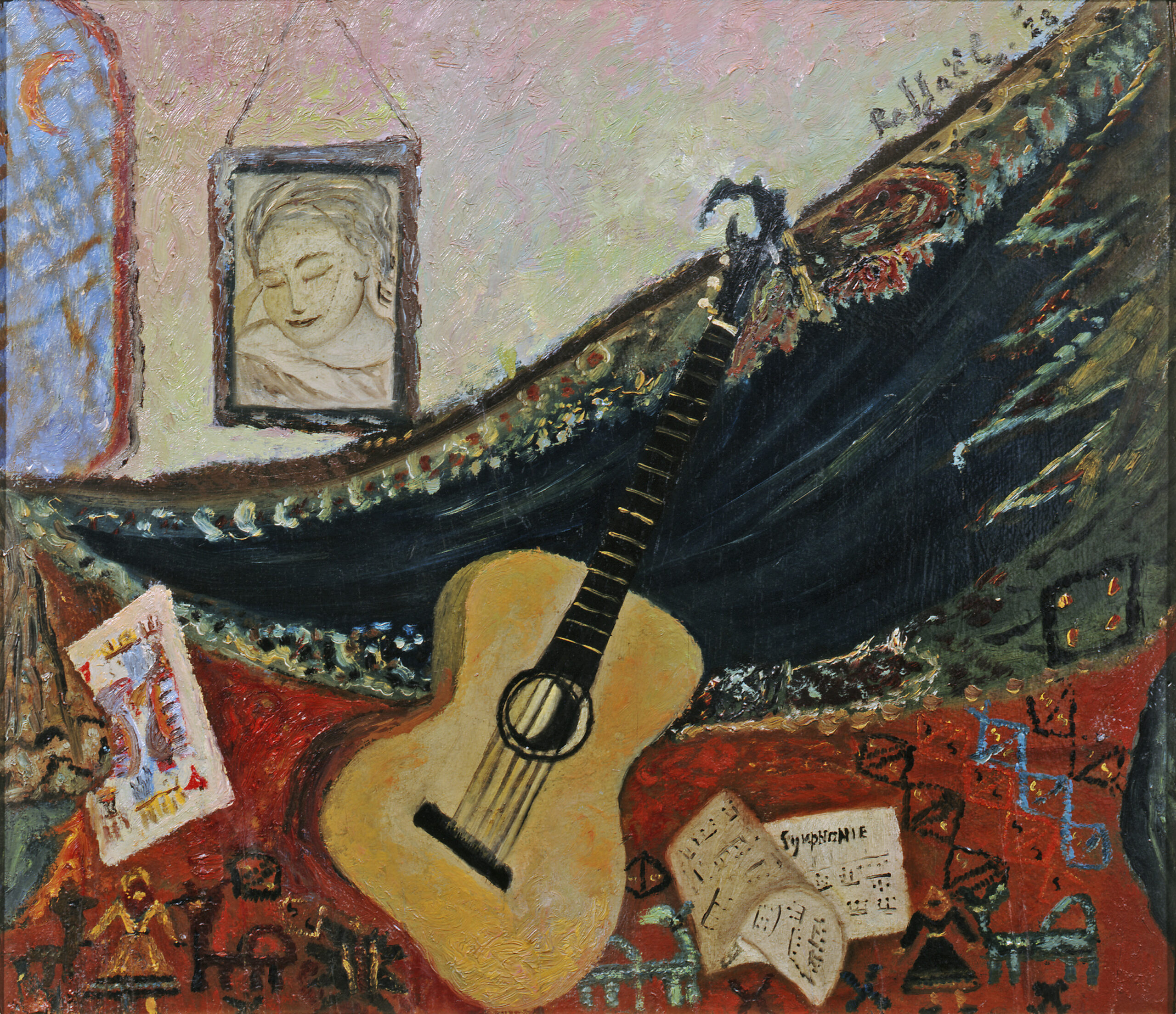 Antonietta Raphael-Natura morta con chitarra, 1928, olio su tavola, cm. 39×45 – Collezione Giuseppe Iannaccone, Milano Nell'immagine: Natura morta con chitarra, di Antonietta Raphael, 1928, olio su tavola